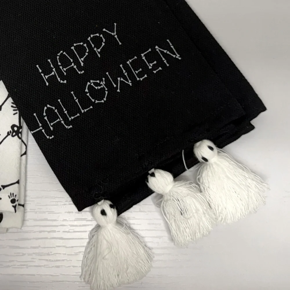 Target Bullseye Playground Halloween Kitchen Towels- Skeletons, Ghost Tassels